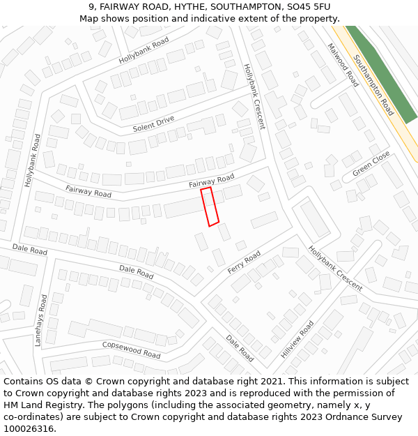 9, FAIRWAY ROAD, HYTHE, SOUTHAMPTON, SO45 5FU: Location map and indicative extent of plot