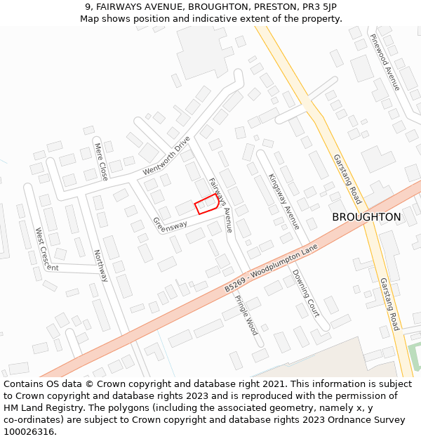 9, FAIRWAYS AVENUE, BROUGHTON, PRESTON, PR3 5JP: Location map and indicative extent of plot