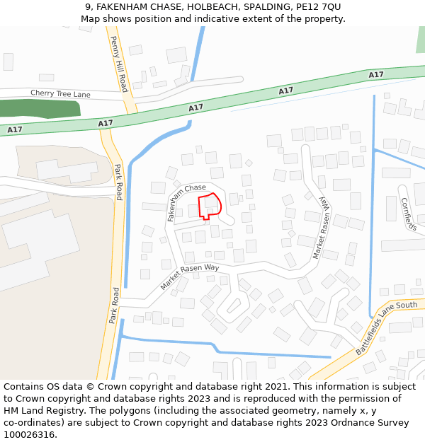 9, FAKENHAM CHASE, HOLBEACH, SPALDING, PE12 7QU: Location map and indicative extent of plot