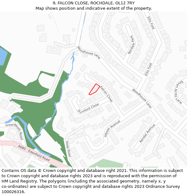 9, FALCON CLOSE, ROCHDALE, OL12 7RY: Location map and indicative extent of plot