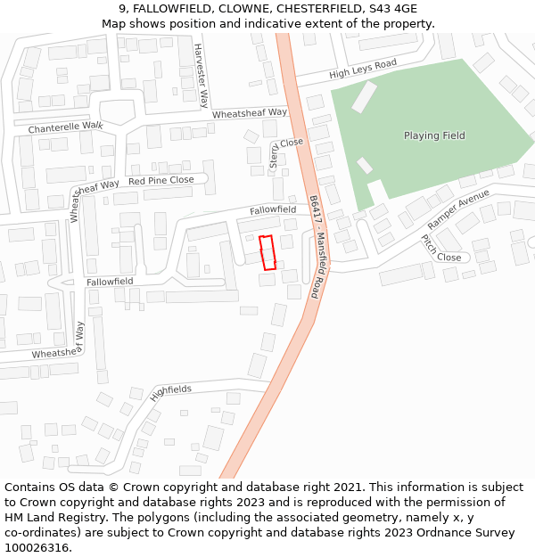 9, FALLOWFIELD, CLOWNE, CHESTERFIELD, S43 4GE: Location map and indicative extent of plot