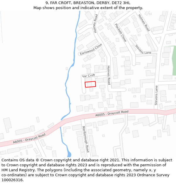 9, FAR CROFT, BREASTON, DERBY, DE72 3HL: Location map and indicative extent of plot