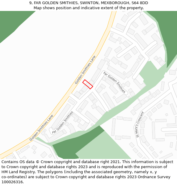 9, FAR GOLDEN SMITHIES, SWINTON, MEXBOROUGH, S64 8DD: Location map and indicative extent of plot