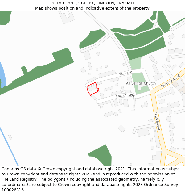 9, FAR LANE, COLEBY, LINCOLN, LN5 0AH: Location map and indicative extent of plot