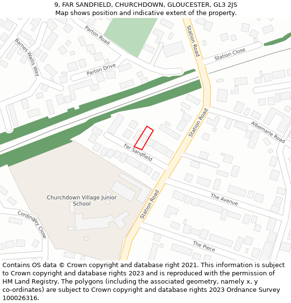 9, FAR SANDFIELD, CHURCHDOWN, GLOUCESTER, GL3 2JS: Location map and indicative extent of plot