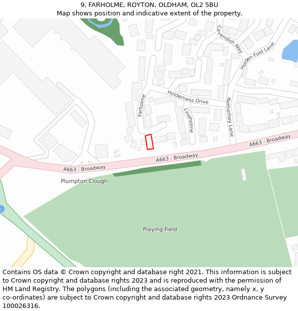 9, FARHOLME, ROYTON, OLDHAM, OL2 5BU: Location map and indicative extent of plot