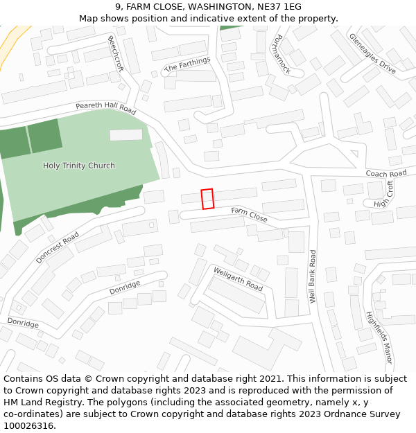 9, FARM CLOSE, WASHINGTON, NE37 1EG: Location map and indicative extent of plot