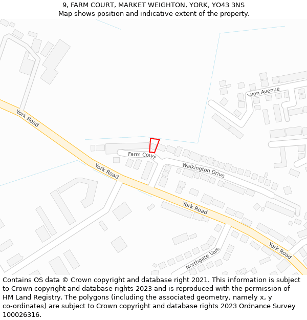 9, FARM COURT, MARKET WEIGHTON, YORK, YO43 3NS: Location map and indicative extent of plot