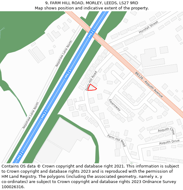 9, FARM HILL ROAD, MORLEY, LEEDS, LS27 9RD: Location map and indicative extent of plot