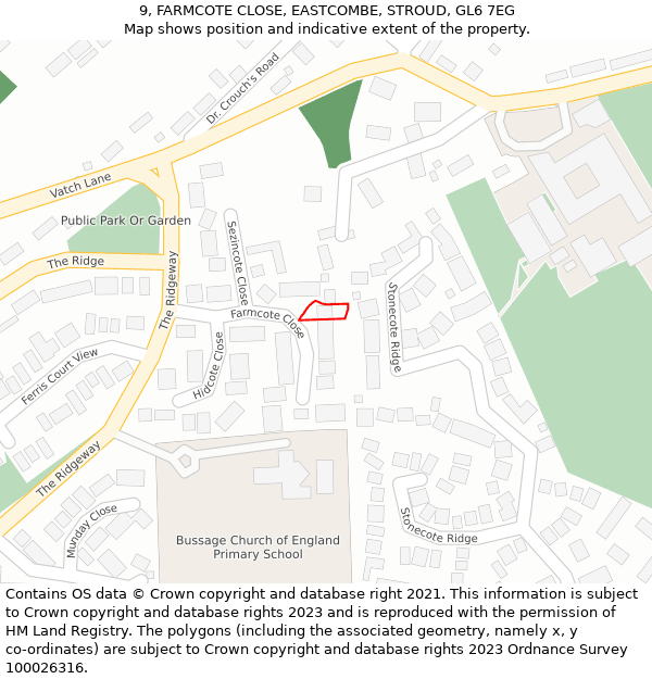 9, FARMCOTE CLOSE, EASTCOMBE, STROUD, GL6 7EG: Location map and indicative extent of plot