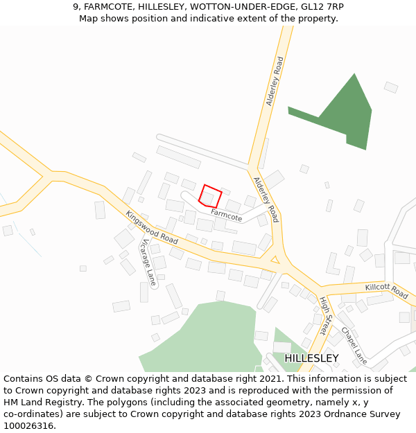 9, FARMCOTE, HILLESLEY, WOTTON-UNDER-EDGE, GL12 7RP: Location map and indicative extent of plot