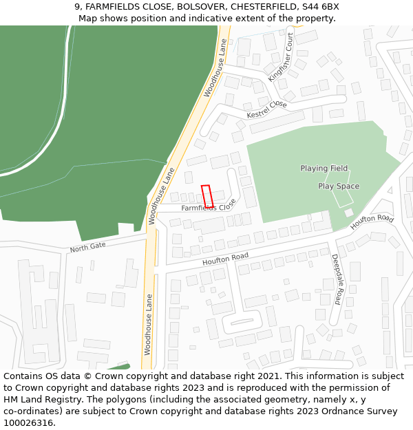 9, FARMFIELDS CLOSE, BOLSOVER, CHESTERFIELD, S44 6BX: Location map and indicative extent of plot