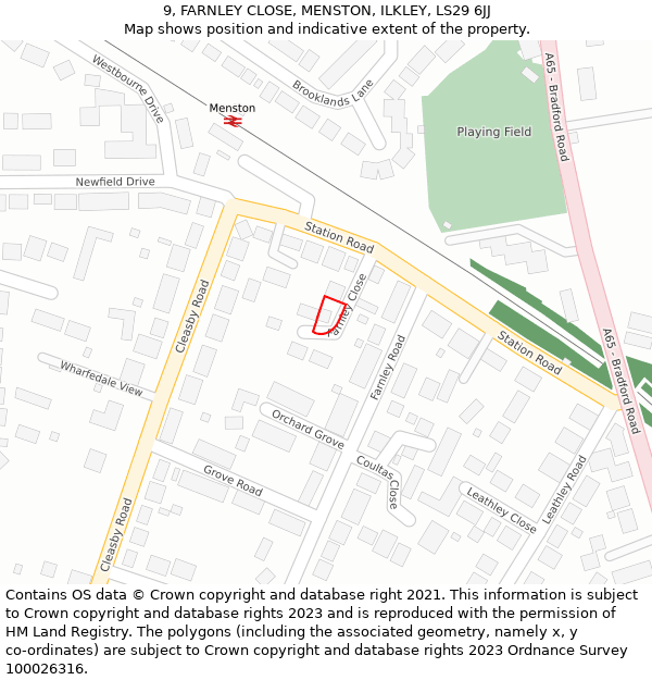 9, FARNLEY CLOSE, MENSTON, ILKLEY, LS29 6JJ: Location map and indicative extent of plot