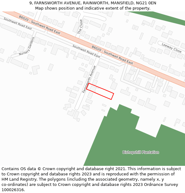 9, FARNSWORTH AVENUE, RAINWORTH, MANSFIELD, NG21 0EN: Location map and indicative extent of plot