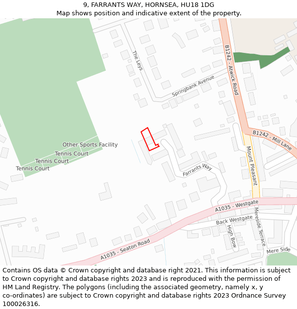 9, FARRANTS WAY, HORNSEA, HU18 1DG: Location map and indicative extent of plot