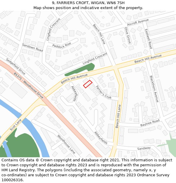 9, FARRIERS CROFT, WIGAN, WN6 7SH: Location map and indicative extent of plot