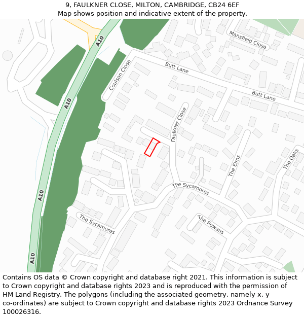 9, FAULKNER CLOSE, MILTON, CAMBRIDGE, CB24 6EF: Location map and indicative extent of plot