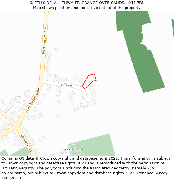 9, FELLSIDE, ALLITHWAITE, GRANGE-OVER-SANDS, LA11 7RN: Location map and indicative extent of plot