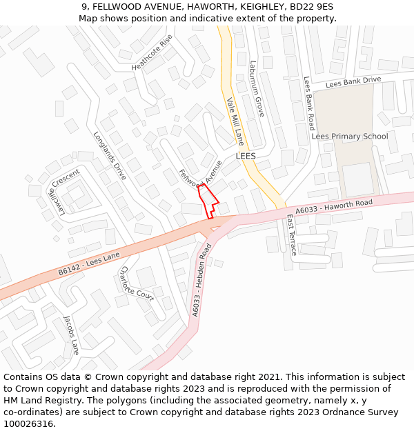 9, FELLWOOD AVENUE, HAWORTH, KEIGHLEY, BD22 9ES: Location map and indicative extent of plot