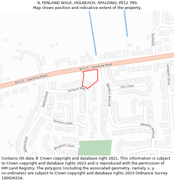 9, FENLAND WALK, HOLBEACH, SPALDING, PE12 7NS: Location map and indicative extent of plot