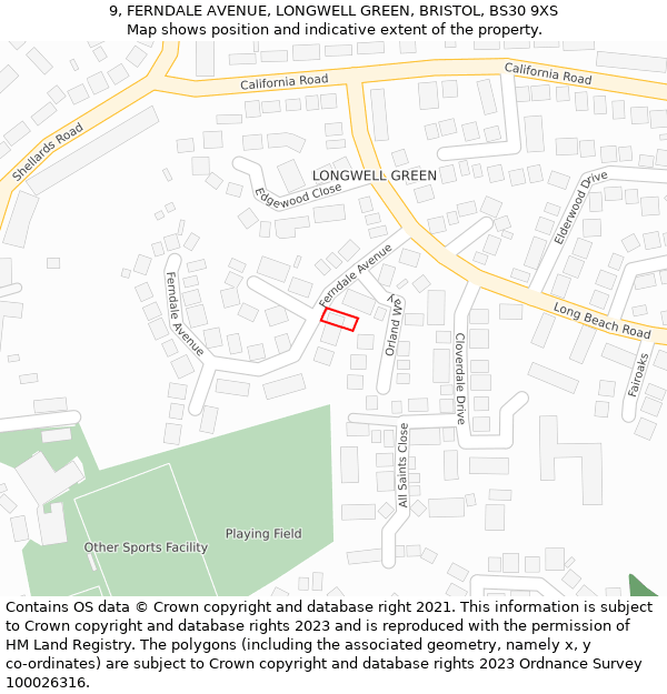 9, FERNDALE AVENUE, LONGWELL GREEN, BRISTOL, BS30 9XS: Location map and indicative extent of plot