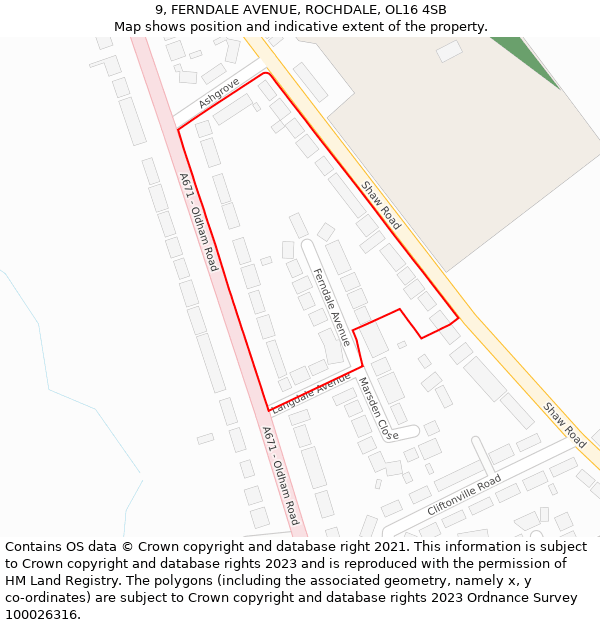 9, FERNDALE AVENUE, ROCHDALE, OL16 4SB: Location map and indicative extent of plot