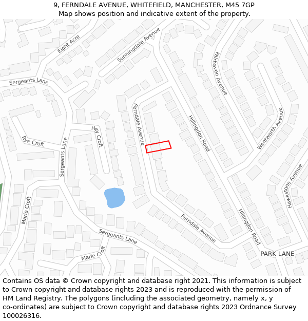 9, FERNDALE AVENUE, WHITEFIELD, MANCHESTER, M45 7GP: Location map and indicative extent of plot