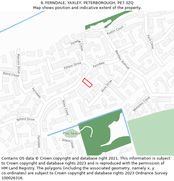 9, FERNDALE, YAXLEY, PETERBOROUGH, PE7 3ZQ: Location map and indicative extent of plot