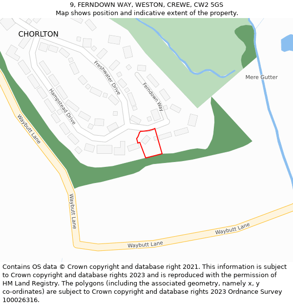 9, FERNDOWN WAY, WESTON, CREWE, CW2 5GS: Location map and indicative extent of plot