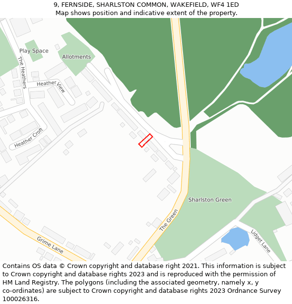 9, FERNSIDE, SHARLSTON COMMON, WAKEFIELD, WF4 1ED: Location map and indicative extent of plot