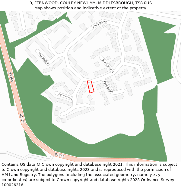 9, FERNWOOD, COULBY NEWHAM, MIDDLESBROUGH, TS8 0US: Location map and indicative extent of plot
