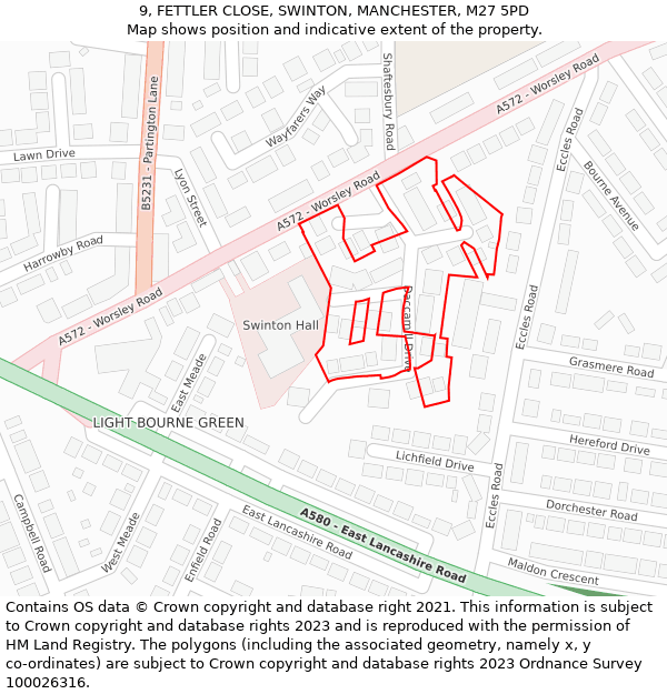 9, FETTLER CLOSE, SWINTON, MANCHESTER, M27 5PD: Location map and indicative extent of plot