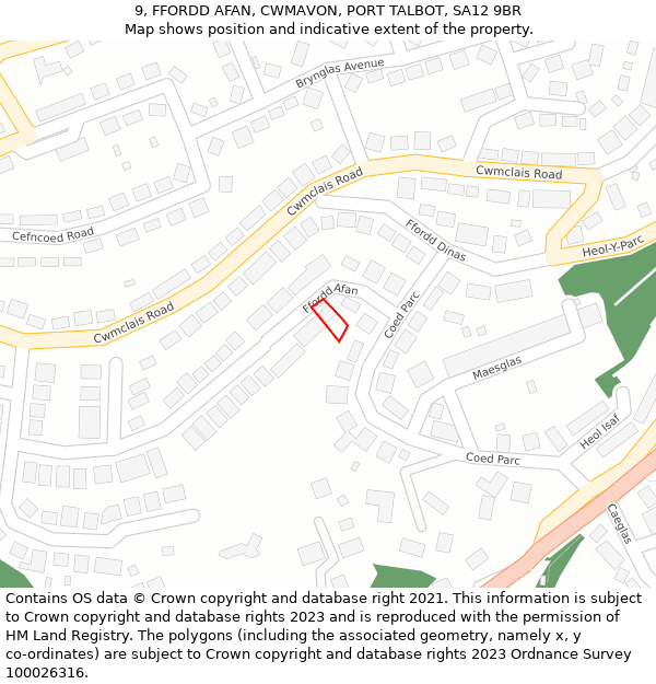 9, FFORDD AFAN, CWMAVON, PORT TALBOT, SA12 9BR: Location map and indicative extent of plot