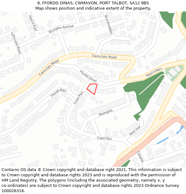 9, FFORDD DINAS, CWMAVON, PORT TALBOT, SA12 9BS: Location map and indicative extent of plot