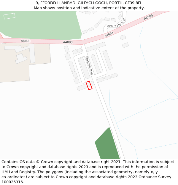 9, FFORDD LLANBAD, GILFACH GOCH, PORTH, CF39 8FL: Location map and indicative extent of plot