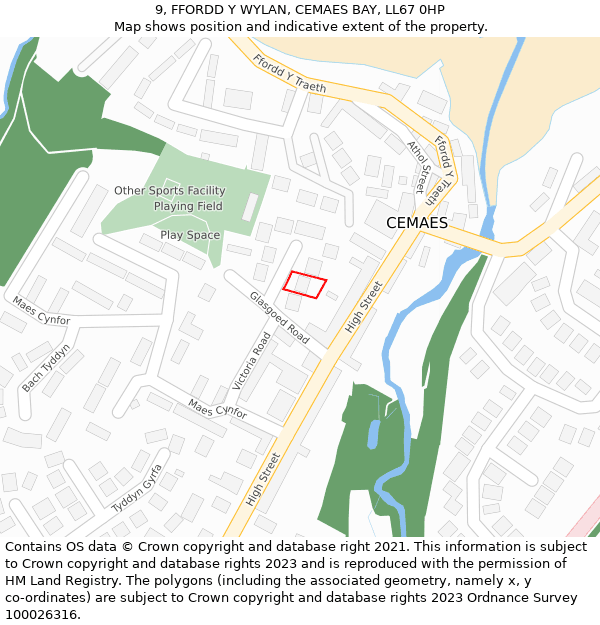 9, FFORDD Y WYLAN, CEMAES BAY, LL67 0HP: Location map and indicative extent of plot