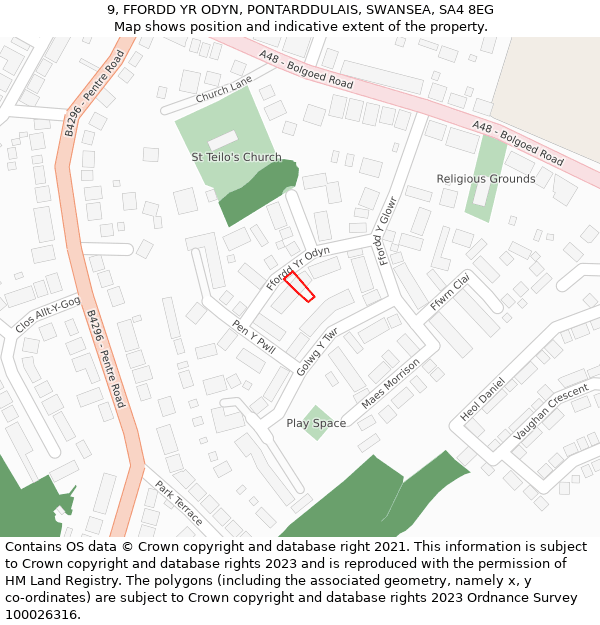 9, FFORDD YR ODYN, PONTARDDULAIS, SWANSEA, SA4 8EG: Location map and indicative extent of plot