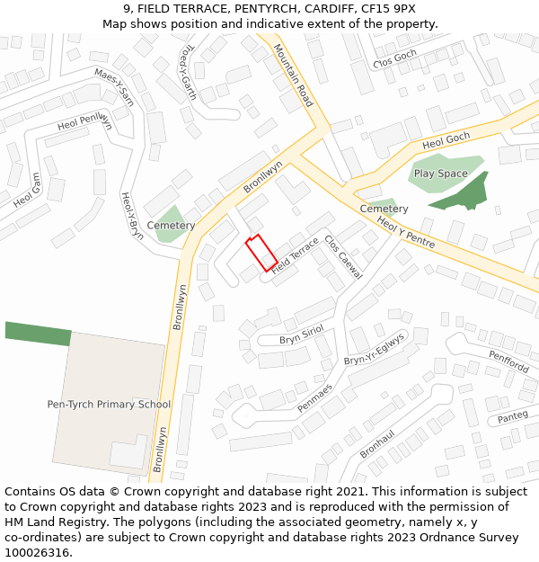 9, FIELD TERRACE, PENTYRCH, CARDIFF, CF15 9PX: Location map and indicative extent of plot