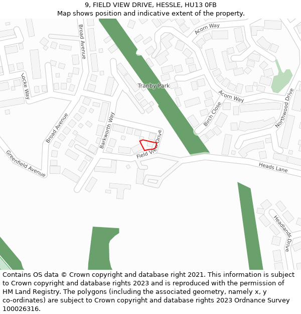 9, FIELD VIEW DRIVE, HESSLE, HU13 0FB: Location map and indicative extent of plot