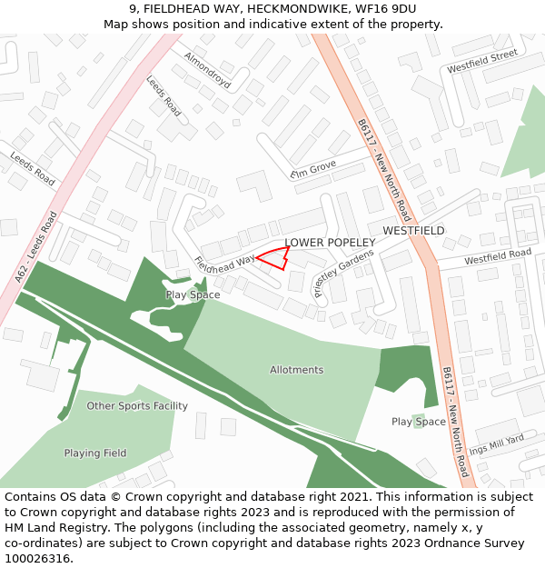 9, FIELDHEAD WAY, HECKMONDWIKE, WF16 9DU: Location map and indicative extent of plot