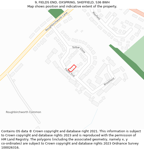 9, FIELDS END, OXSPRING, SHEFFIELD, S36 8WH: Location map and indicative extent of plot