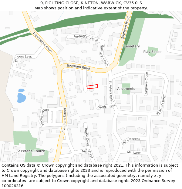 9, FIGHTING CLOSE, KINETON, WARWICK, CV35 0LS: Location map and indicative extent of plot