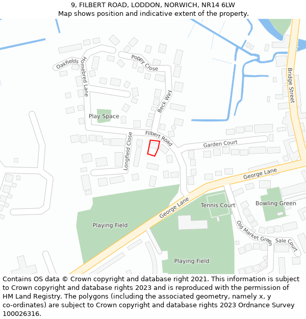 9, FILBERT ROAD, LODDON, NORWICH, NR14 6LW: Location map and indicative extent of plot