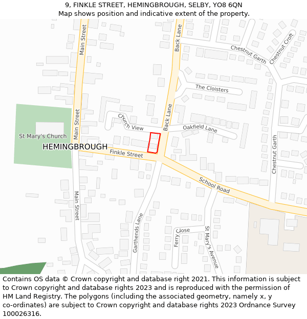 9, FINKLE STREET, HEMINGBROUGH, SELBY, YO8 6QN: Location map and indicative extent of plot