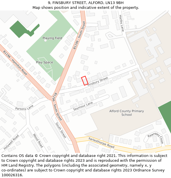 9, FINSBURY STREET, ALFORD, LN13 9BH: Location map and indicative extent of plot