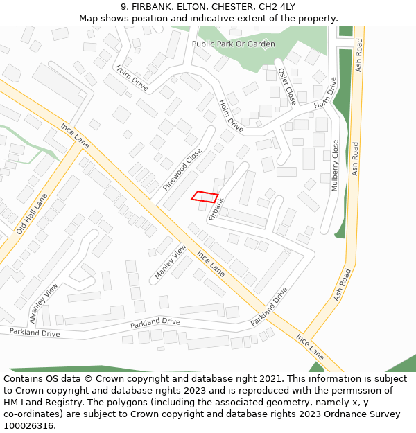 9, FIRBANK, ELTON, CHESTER, CH2 4LY: Location map and indicative extent of plot