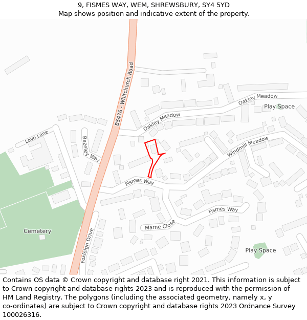 9, FISMES WAY, WEM, SHREWSBURY, SY4 5YD: Location map and indicative extent of plot