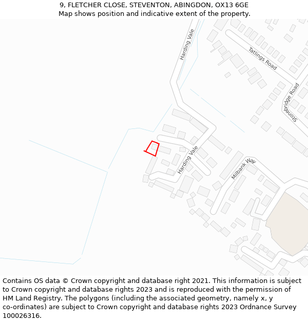 9, FLETCHER CLOSE, STEVENTON, ABINGDON, OX13 6GE: Location map and indicative extent of plot
