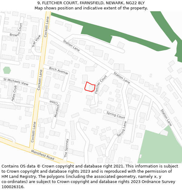 9, FLETCHER COURT, FARNSFIELD, NEWARK, NG22 8LY: Location map and indicative extent of plot