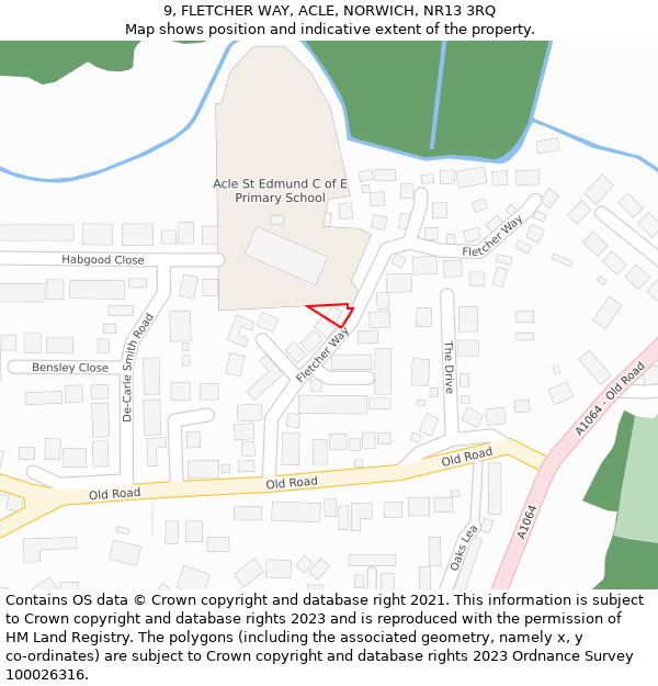 9, FLETCHER WAY, ACLE, NORWICH, NR13 3RQ: Location map and indicative extent of plot